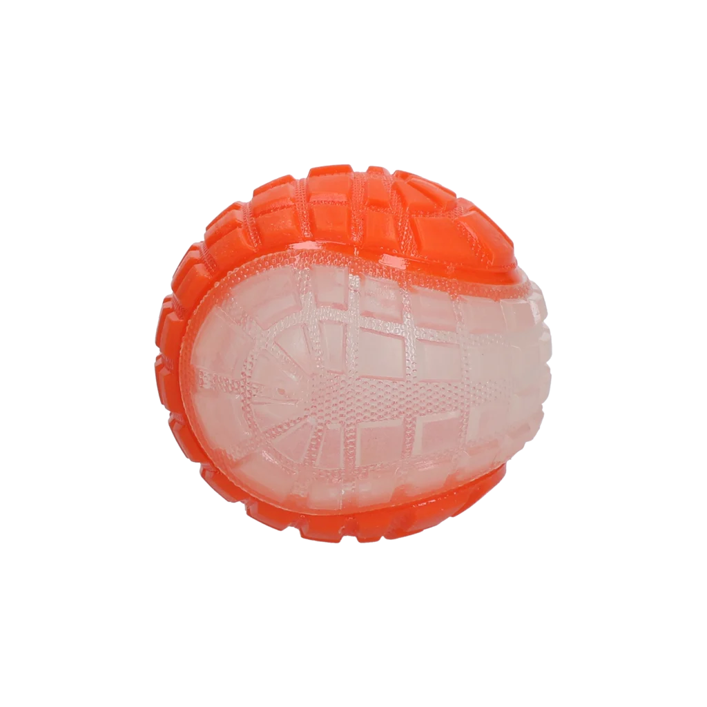 Świecąca piłka dla psa z piszczałką, M 7,5 cm, pomarańczowa – Dog Comets Glow In The Dark Moon Ball - obrazek 2