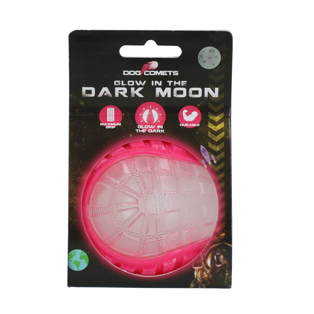 Piłka dla psa ze świecącą częścią i piszczałką M, 7,5 cm, różowa – Dog Comets Glow In The Dark Moon Bal - obrazek 1