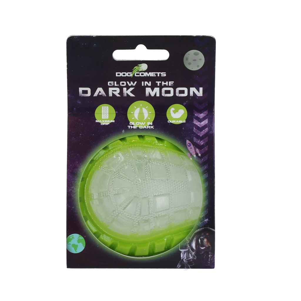 Świecąca piłka dla psa z piszczałką, M 7,5 cm, zielona – Dog Comets Glow In The Dark Moon Bal - obrazek 1