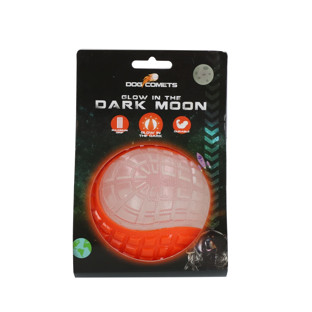 Świecąca piłka dla psa z piszczałką, L 10 cm, pomarańczowa – Dog Comets Glow In The Dark Moon Bal - obrazek 1