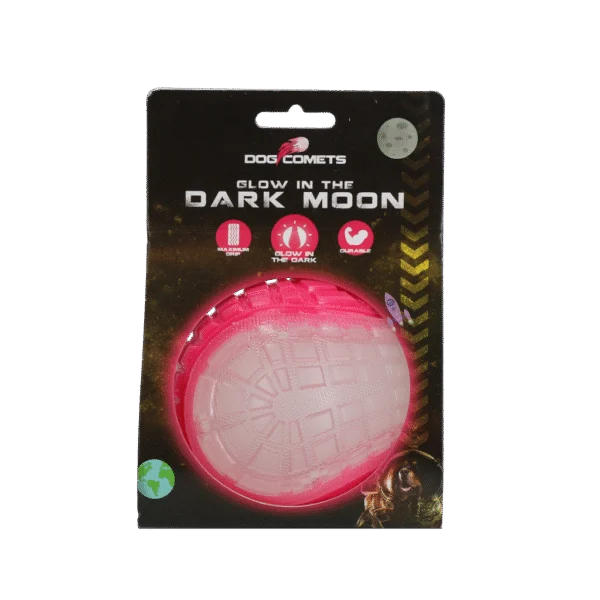Świecąca piłka dla psa z piszczałką, L 10 cm, różowa – Dog Comets Glow In The Dark Moon Bal