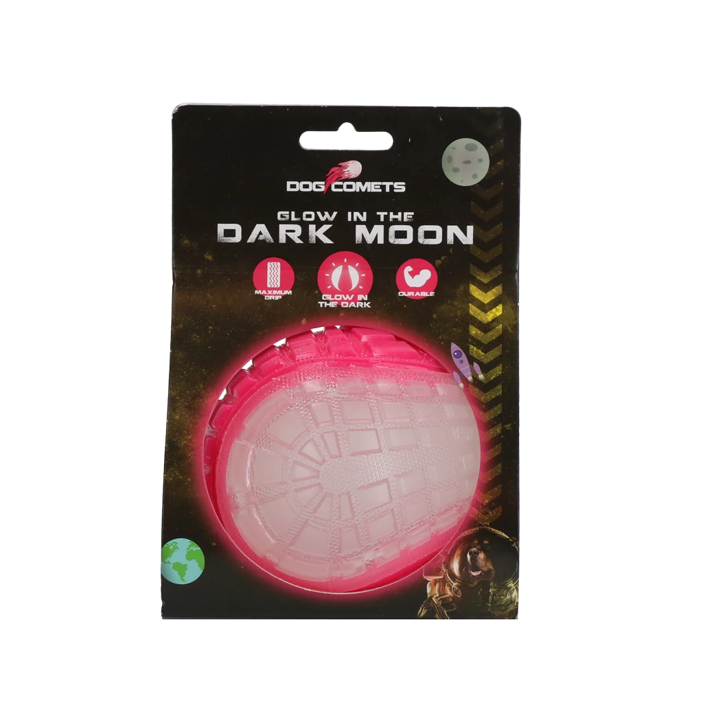 Świecąca piłka dla psa z piszczałką, L 10 cm, różowa – Dog Comets Glow In The Dark Moon Bal - obrazek 1
