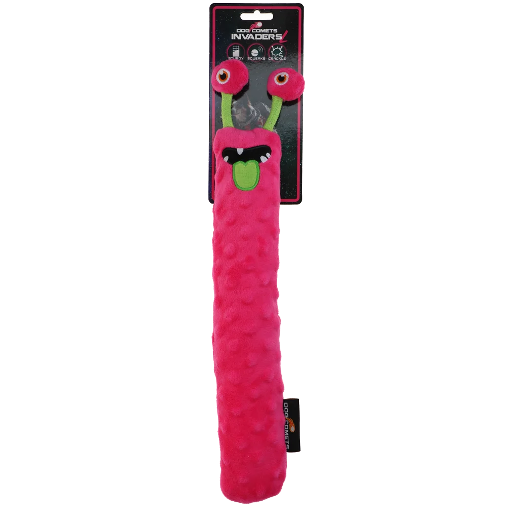 Pluszowy aport dla psa z piszczałką, różowy L, 32 cm – Dog Comets Invaders - obrazek 1