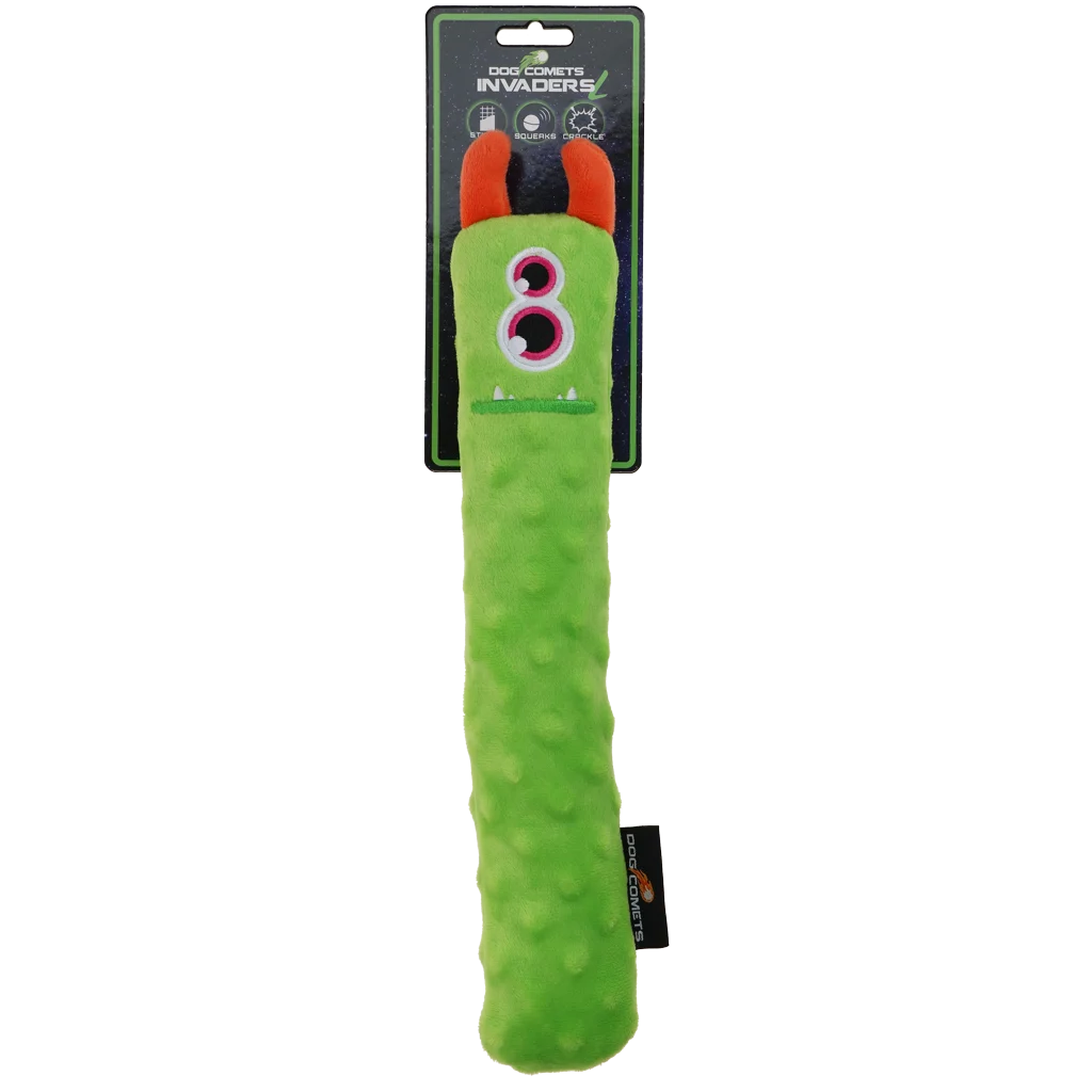 COME0183C.png Pluszowa zabawka do rzucania dla psa z piszczałką, zielona L, 32 cm – Dog Comets Invaders - obrazek 1