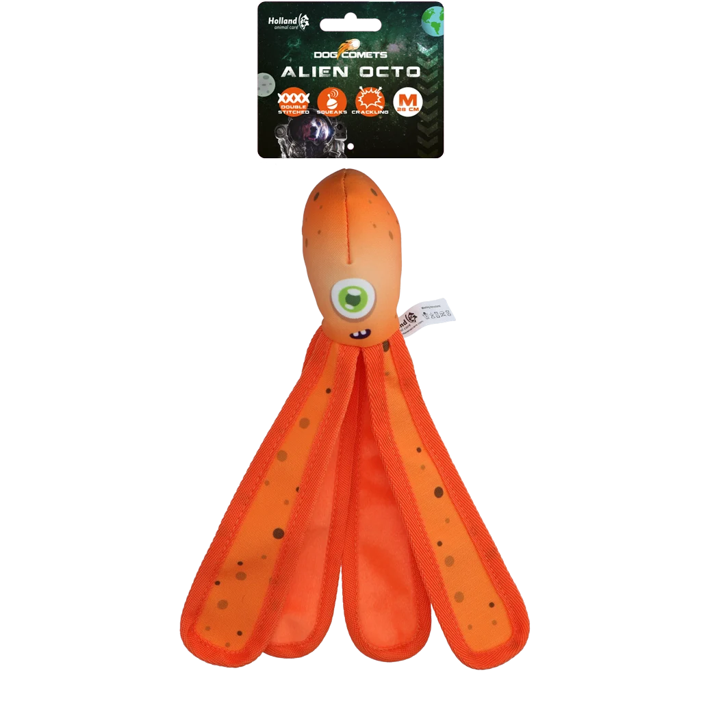 Zabawka dla psa z piszczałką i szeleszczącymi mackami, M 28 cm, pomarańczowa – Dog Comets Alien Octo - obrazek 1