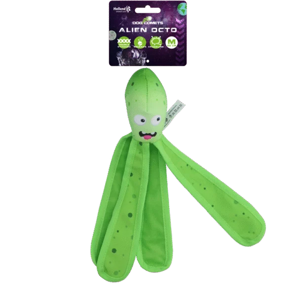Zabawka dla psa z piszczałką i szeleszczącymi mackami, M 28 cm, zielona – Dog Comets Alien Octo