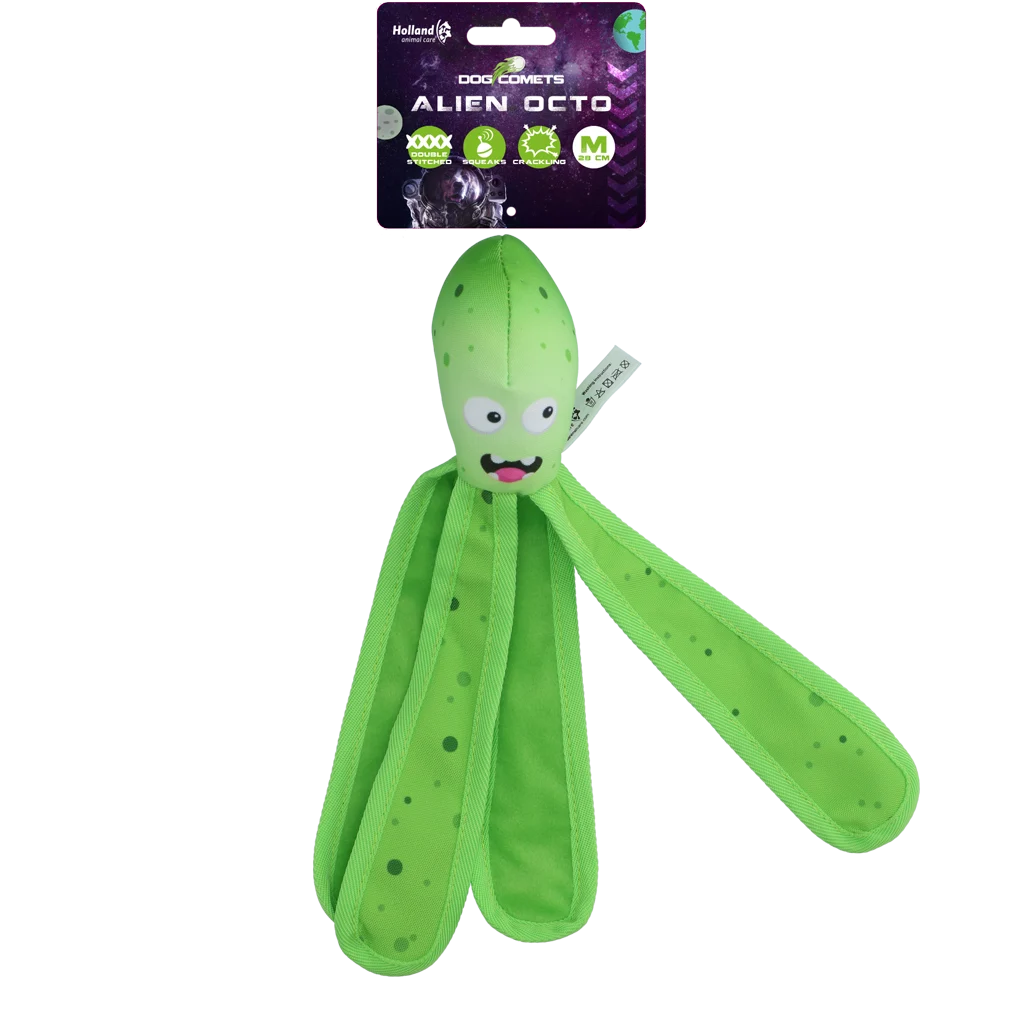 Zabawka dla psa z piszczałką i szeleszczącymi mackami, M 28 cm, zielona – Dog Comets Alien Octo - obrazek 1