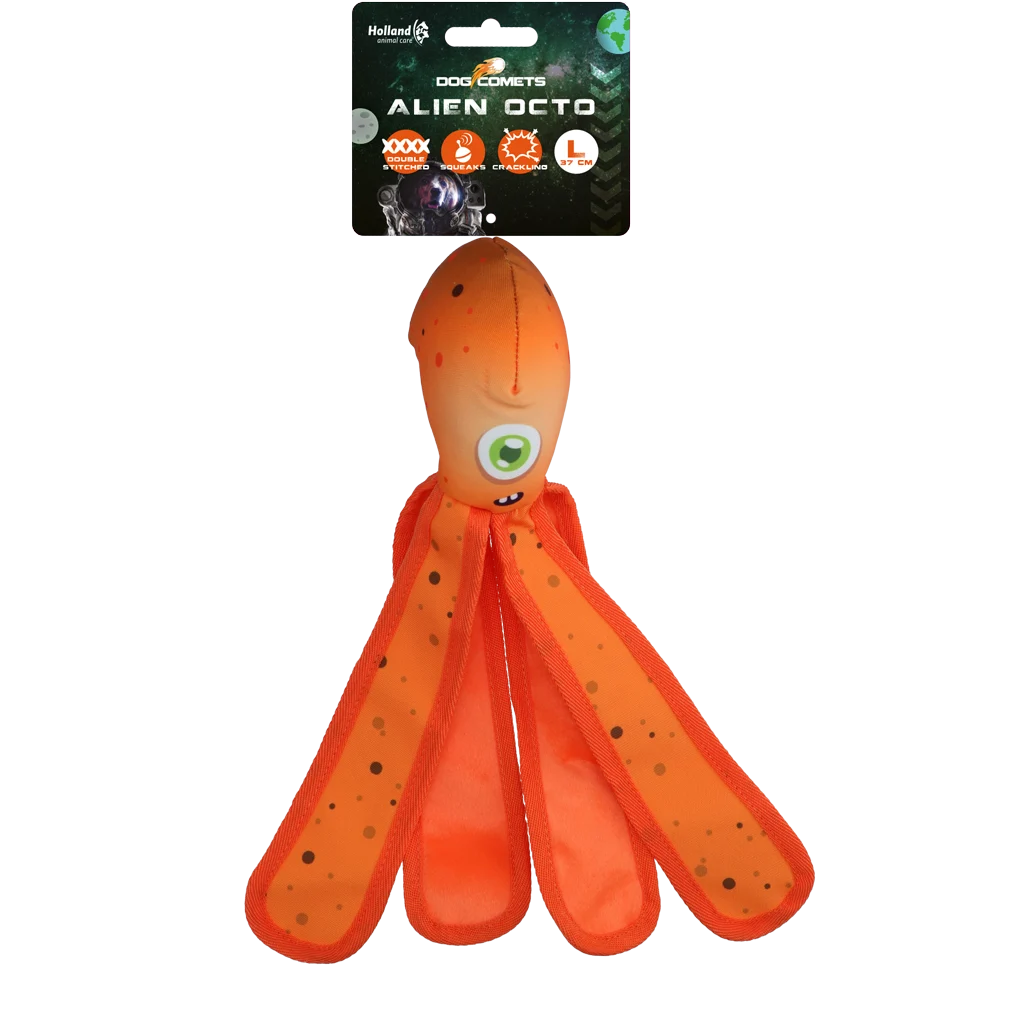 Zabawka dla psa z piszczałką i szeleszczącymi mackami, L 37 cm, pomarańczowa – Dog Comets Alien Octo - obrazek 1