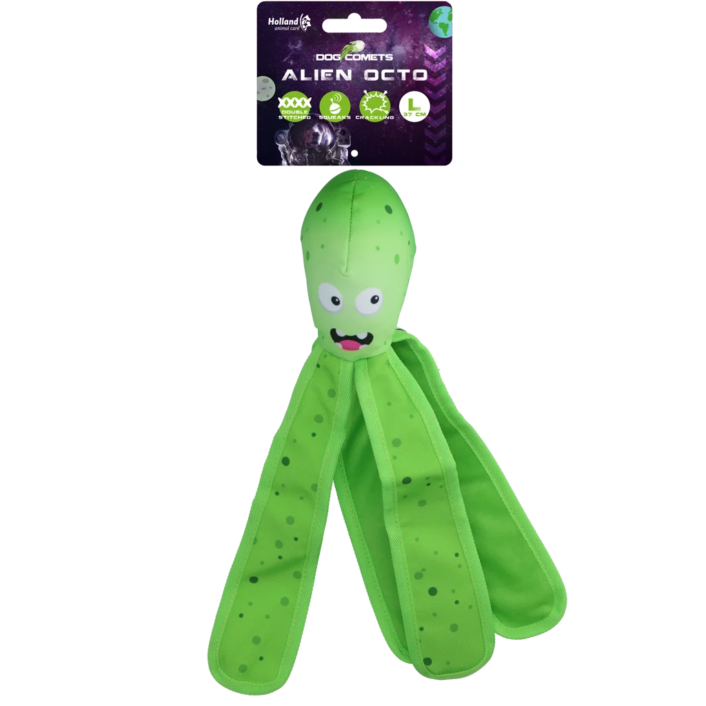 Zabawka dla psa z piszczałką i szeleszczącymi mackami, L 37 cm, zielona – Dog Comets Alien Octo - obrazek 1