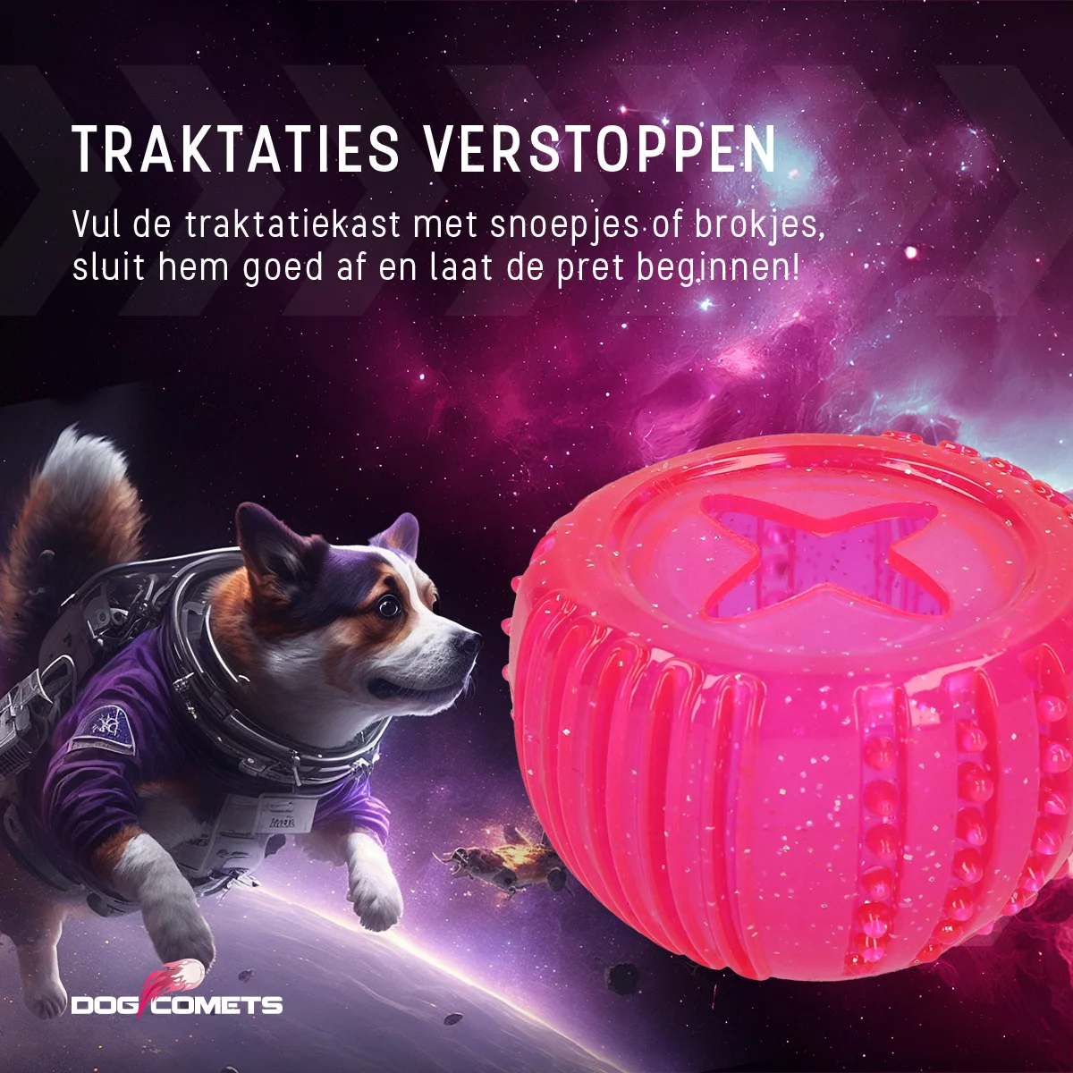 Zabawka na przysmaki z gumy TPR, różowa, ø 7 cm – Dog Comets Ceres Treat Locker - obrazek 6