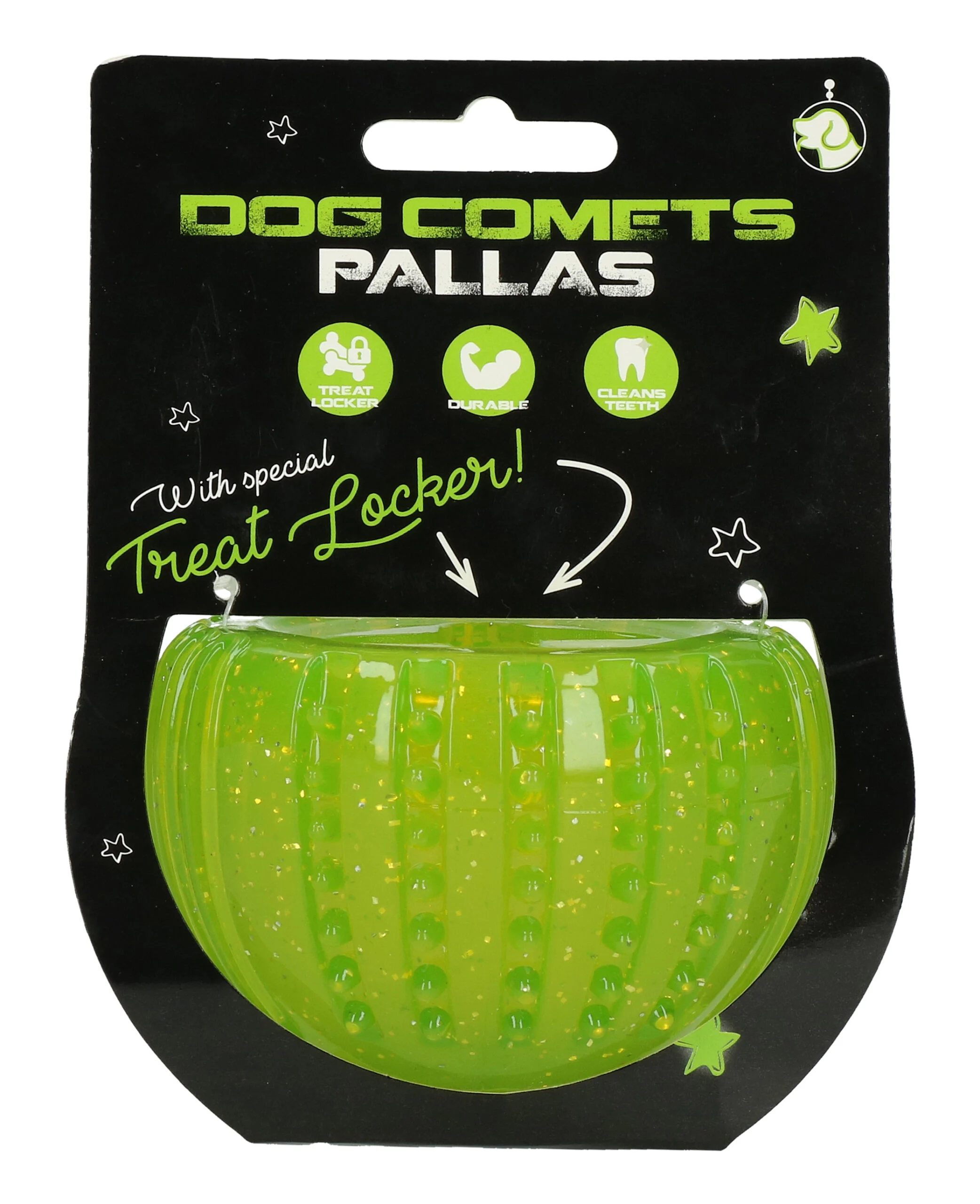Zabawka nagrodowa z gumy TPR, zielona, ø 7 cm – Dog Comets Ceres - Treat Locker - obrazek 1