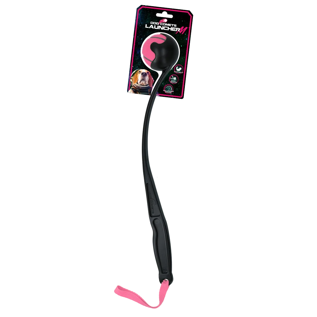 Wyrzutnia do piłek dla psa z piłką tenisową M, 48 cm, różowa – Dog Comets Launcher - obrazek 1