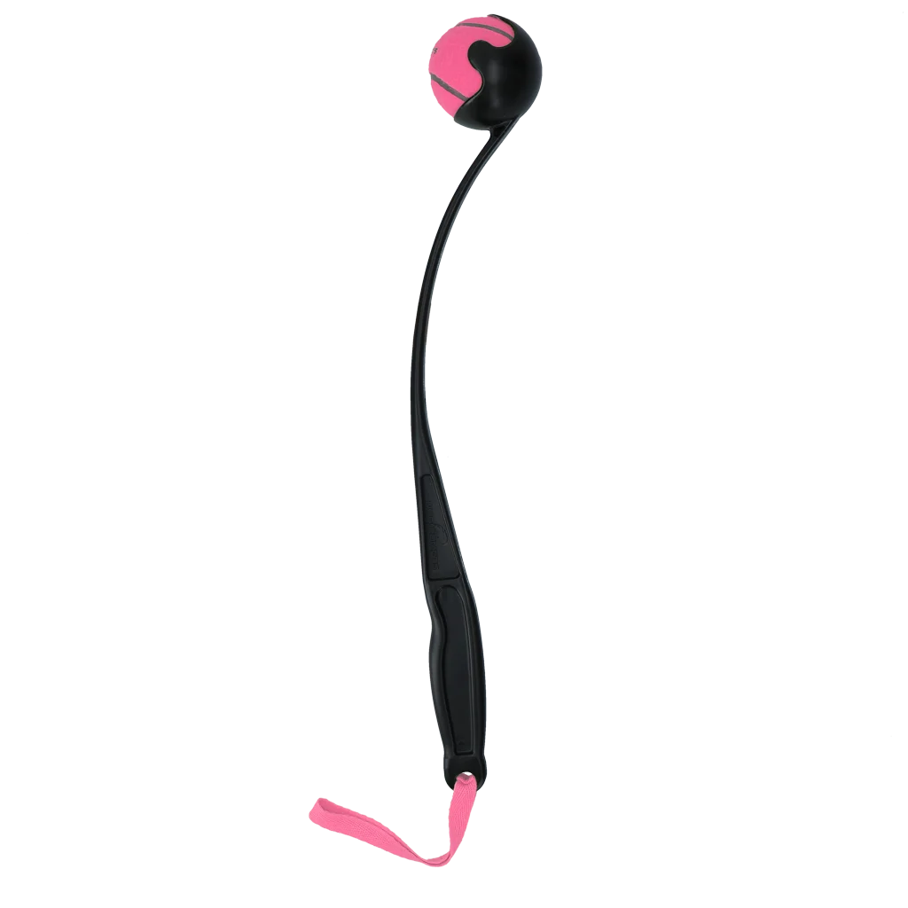 Wyrzutnia do piłek dla psa z piłką tenisową M, 48 cm, różowa – Dog Comets Launcher - obrazek 2