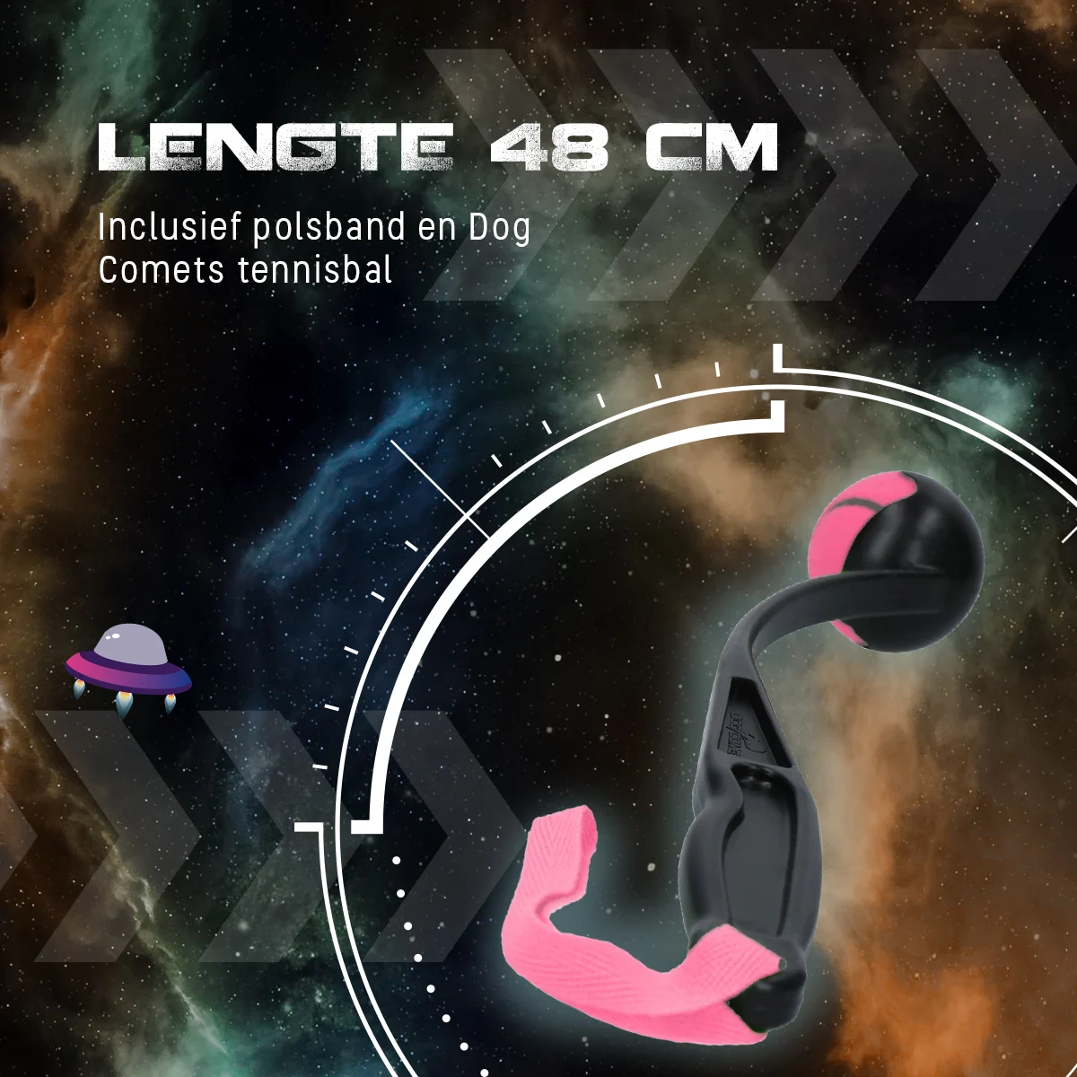 Wyrzutnia do piłek dla psa z piłką tenisową M, 48 cm, różowa – Dog Comets Launcher - obrazek 5