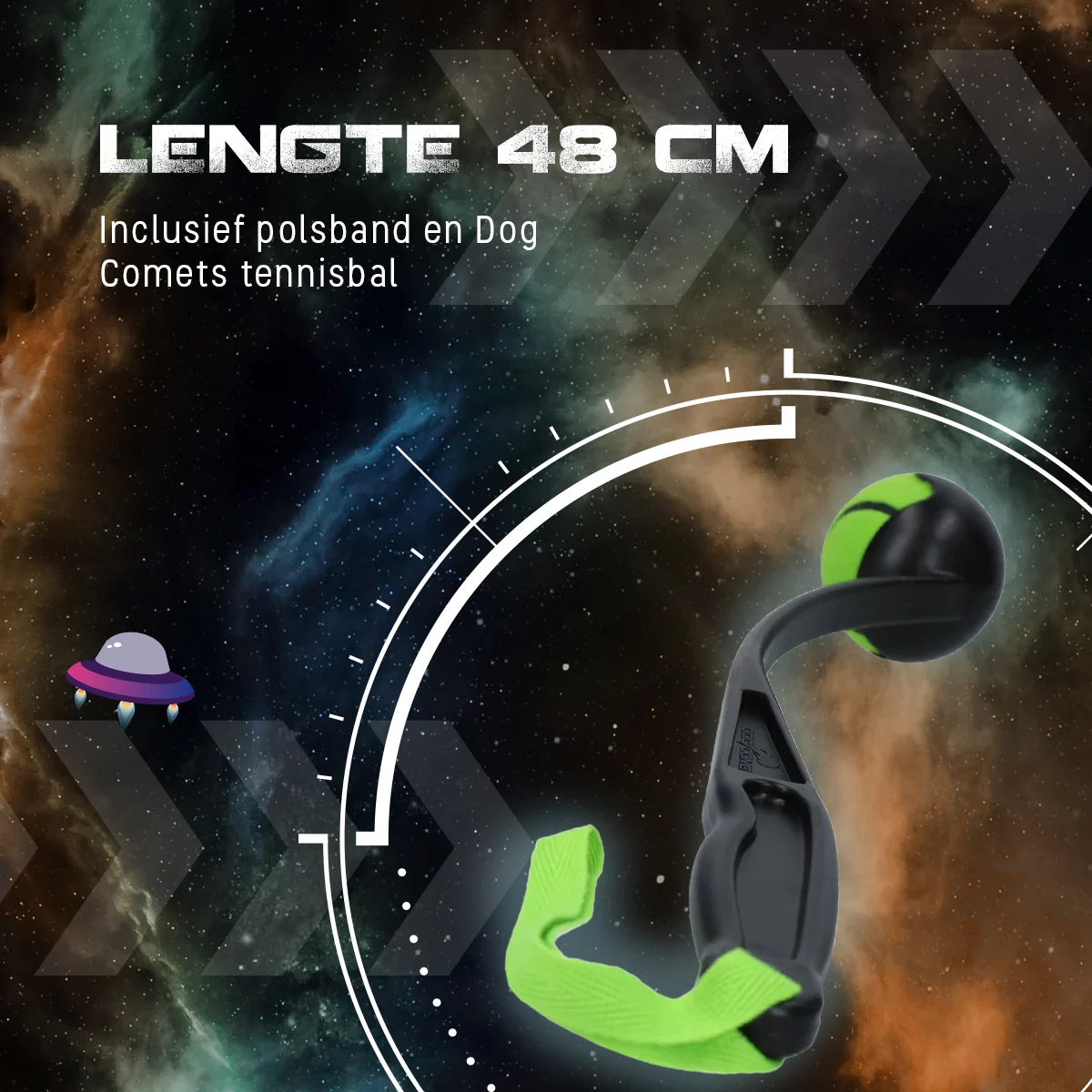 Wyrzutnia piłek dla psa z piłką tenisową M, 48 cm, zielona – Dog Comets Launcher - obrazek 5
