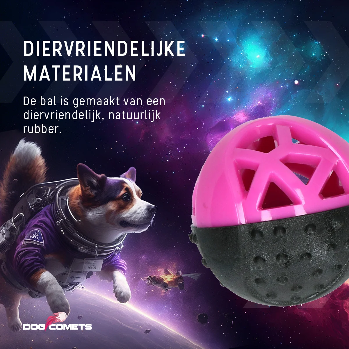 Piłka na przysmaki dla psa z gumy, z piszczałką, różowa – Dog Comets Moonstone - obrazek 6