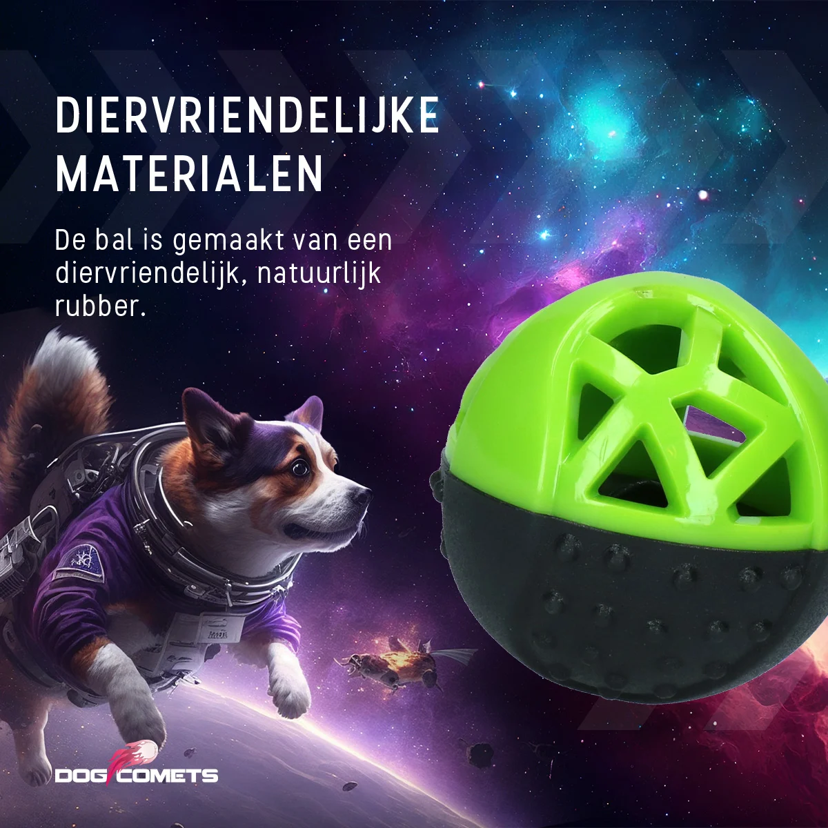 Gumowa piłka na przysmaki z piszczałką, zielona – Dog Comets Moonstone - obrazek 6