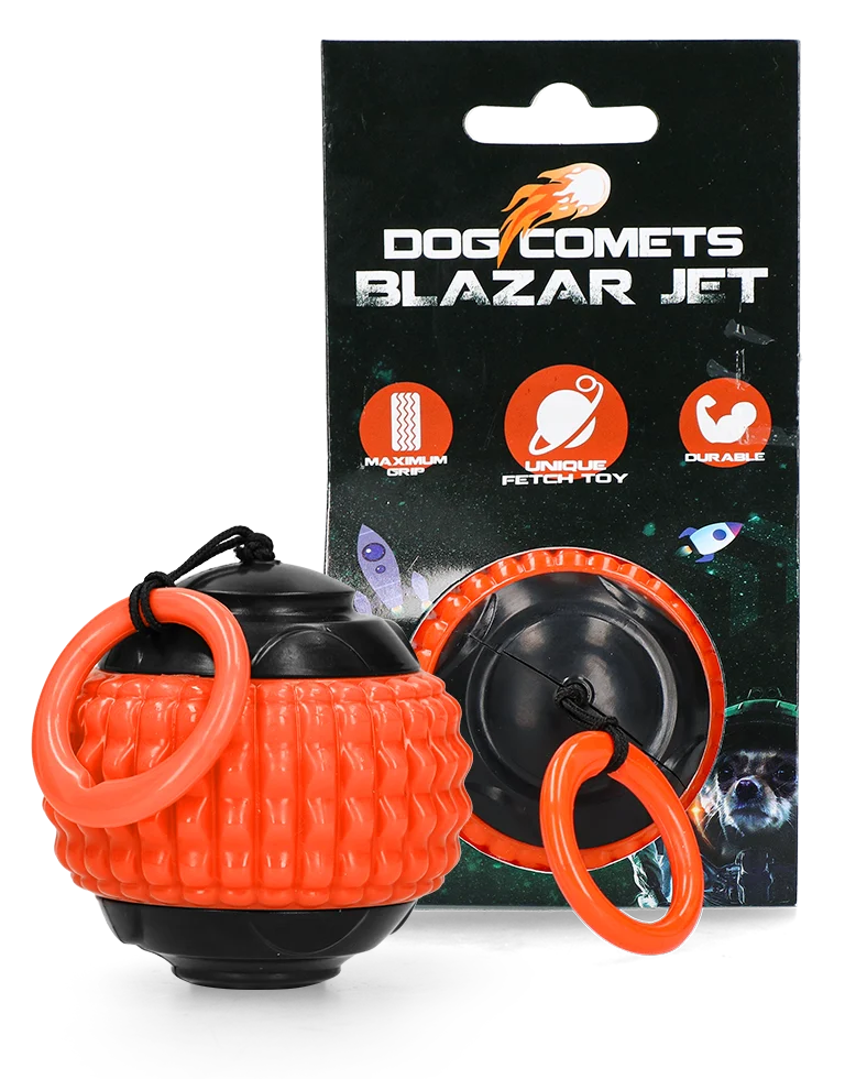 Pomarańczowa piłka dla psa z wciąganym sznurkiem – Dog Comets Blazar Jet - obrazek 1