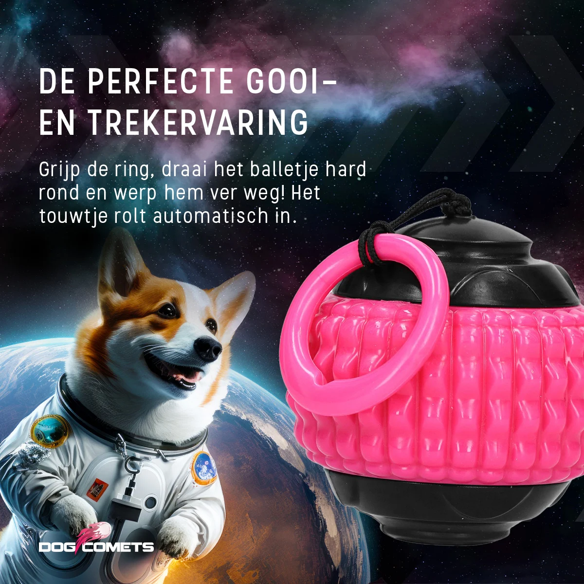 Piłka dla psa ze zwijanym sznurkiem, różowa – Dog Comets Blazar Jet - obrazek 6