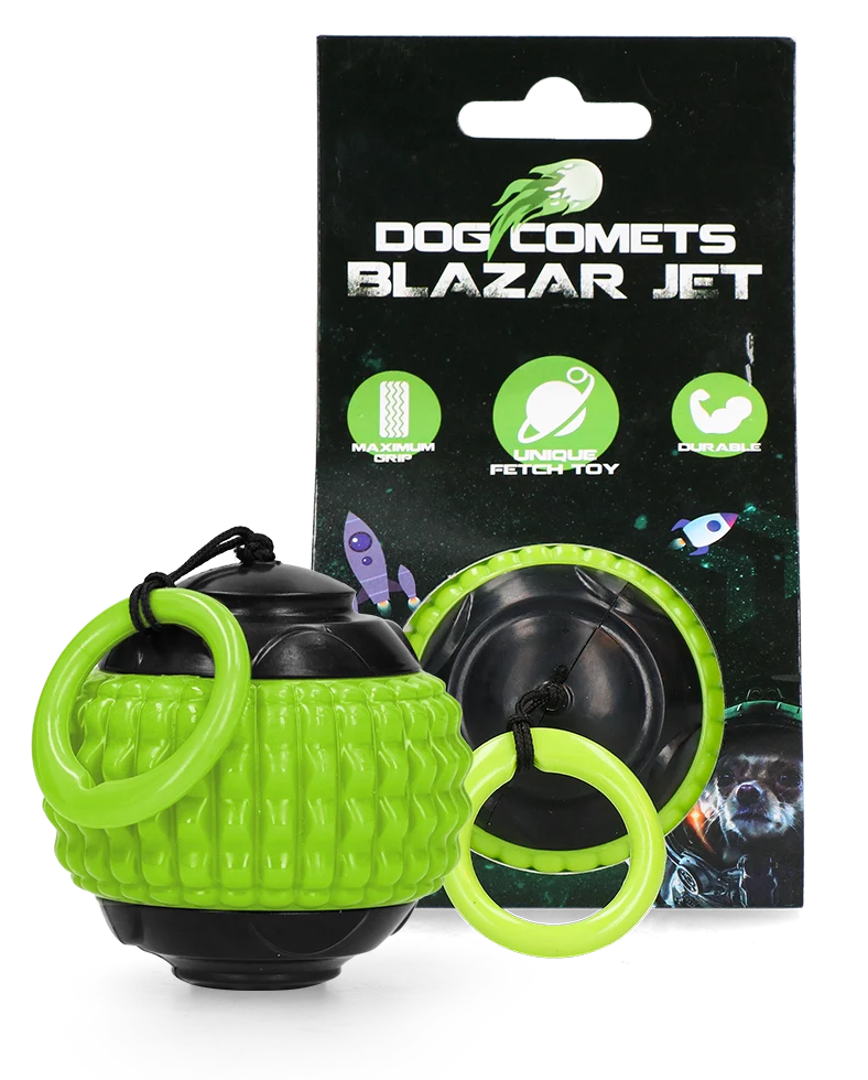 Piłka dla psa ze zwijanym sznurkiem, zielona – Dog Comets Blazar Jet - obrazek 1