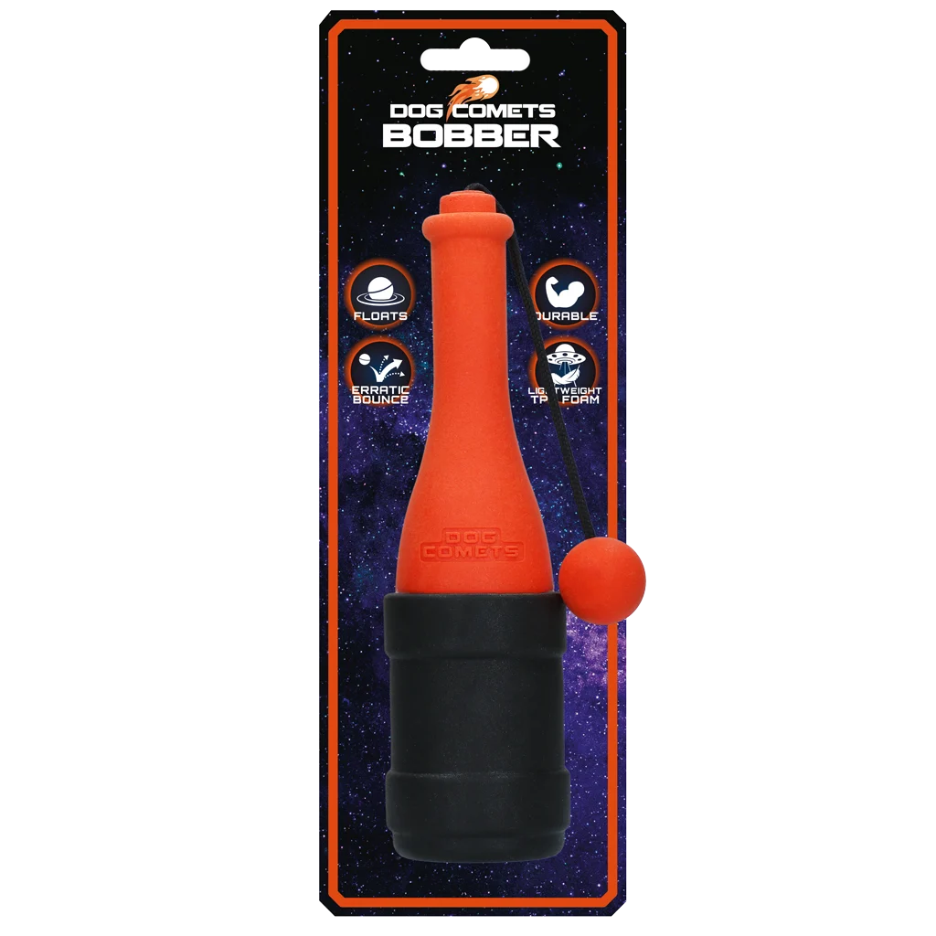 Zabawka do aportowania ze sznurem, do wody, 23 cm, pomarańczowa – Dog Comets Bobber - obrazek 1