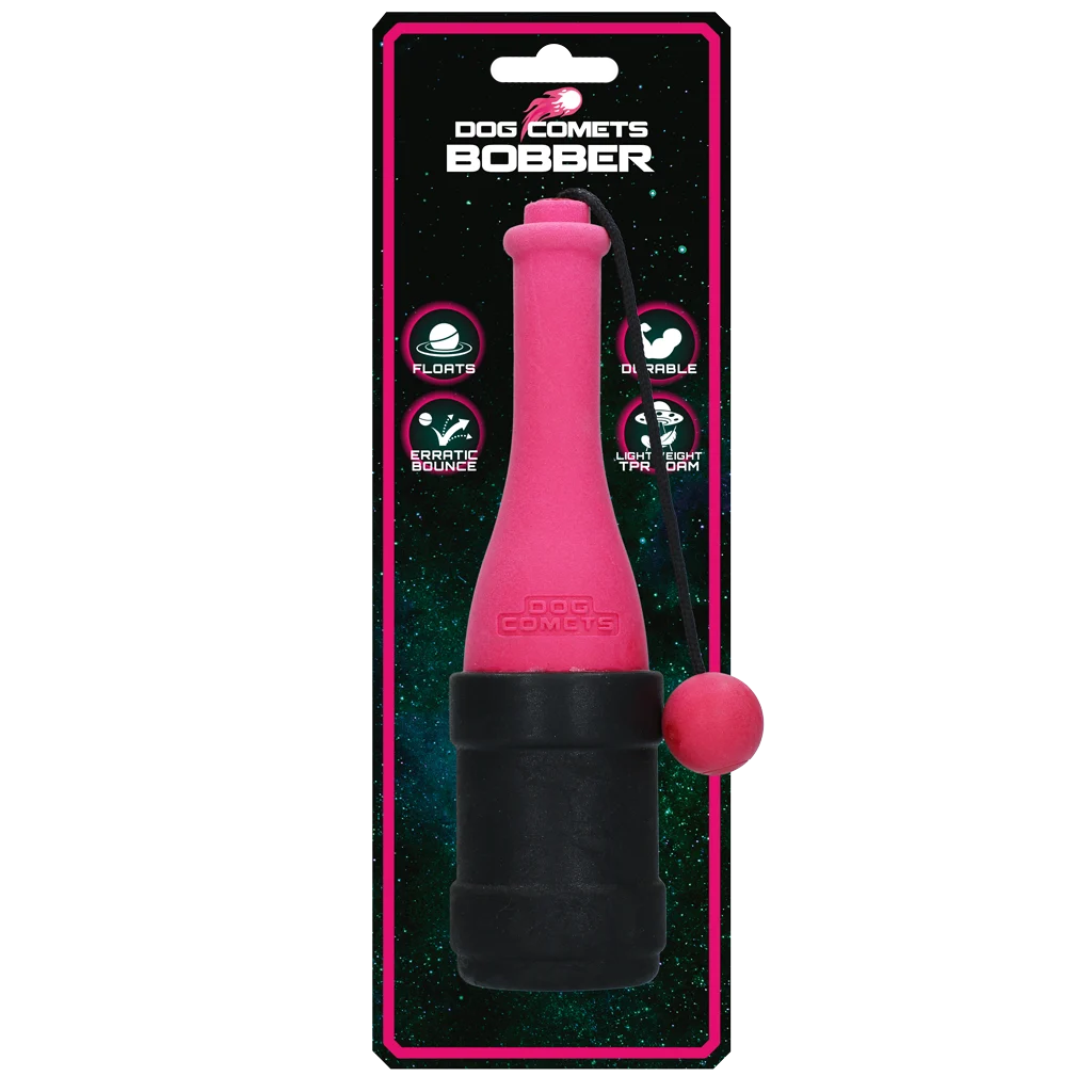 Zabawka aportowa ze sznurkiem do zabawy w wodzie, 23 cm, różowa – Dog Comets Bobber - obrazek 1