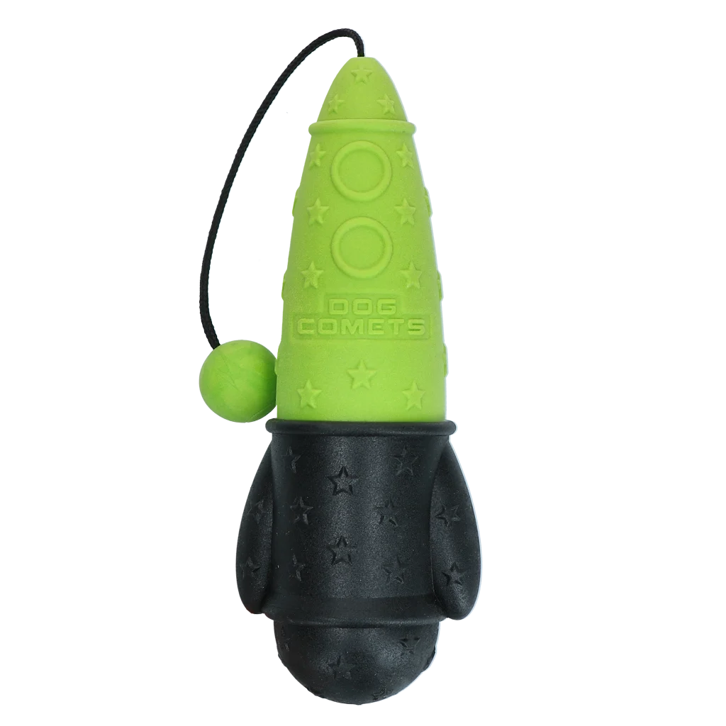 Zabawka do aportowania ze sznurkiem, unosząca się na wodzie, Ø 65 x 235 mm, zielona – Dog Comets Bobber Rocket - obrazek 2