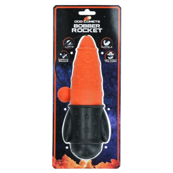 Zabawka aportowa ze sznurkiem, pływająca, Ø 65 x 235 mm, pomarańczowa – Dog Comets Bobber Rocket