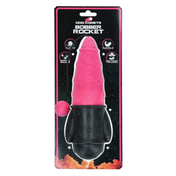 Zabawka do aportowania ze sznurkiem, pływająca, Ø 65 x 235 mm, różowa – Dog Comets Bobber Rocket