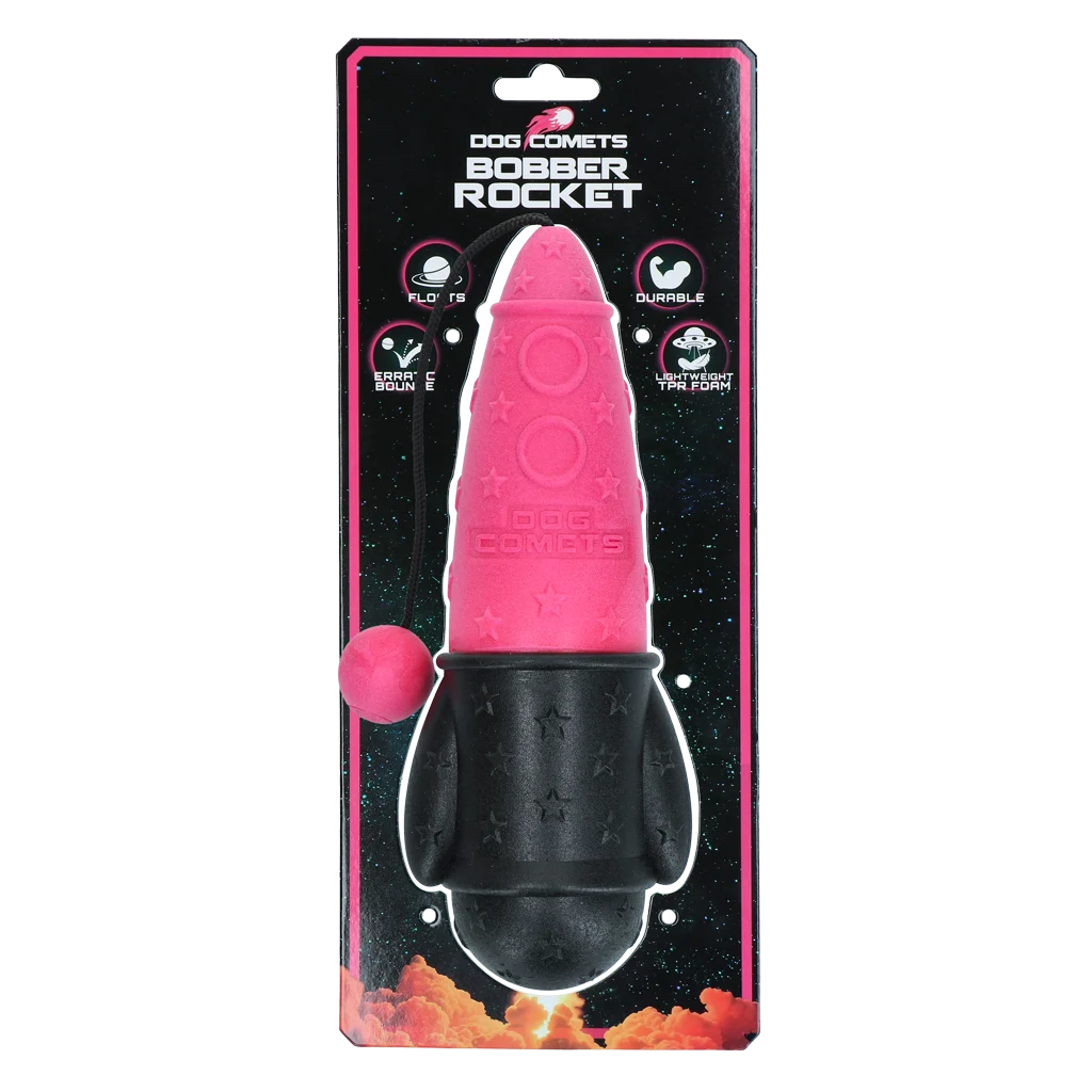 Zabawka do aportowania ze sznurkiem, pływająca, Ø 65 x 235 mm, różowa – Dog Comets Bobber Rocket - obrazek 1