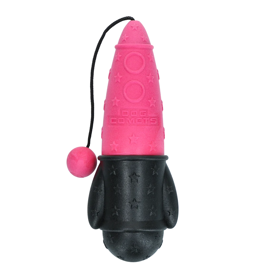 Zabawka do aportowania ze sznurkiem, pływająca, Ø 65 x 235 mm, różowa – Dog Comets Bobber Rocket - obrazek 2