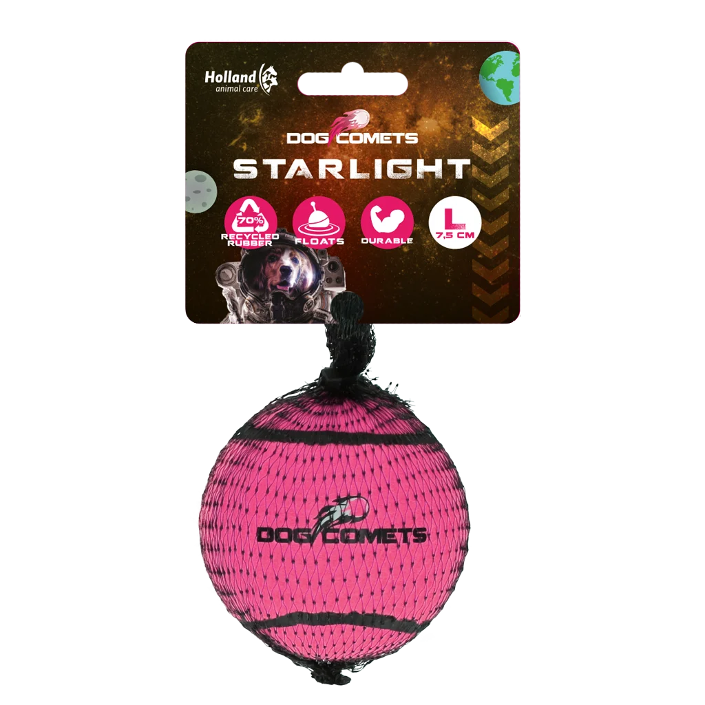 Piłka tenisowa dla psa, pływająca, Ø 7,5 cm, różowa – Dog Comets Starlight - obrazek 1