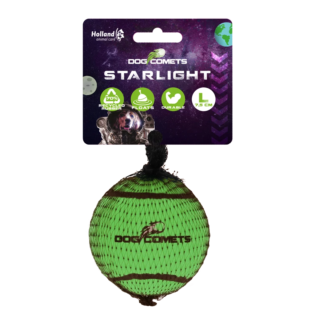 Pływająca piłka tenisowa dla psów L, Ø 7,5 cm, zielona – Dog Comets Starlight - obrazek 1