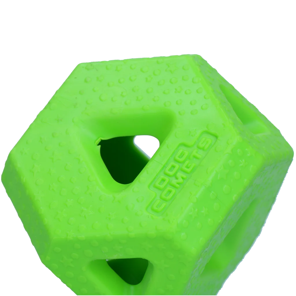 Kostka na przysmaki z gumy TPR na przysmaki i gryzaki, zielona – Dog Comets Treat Lock Cube - obrazek 2