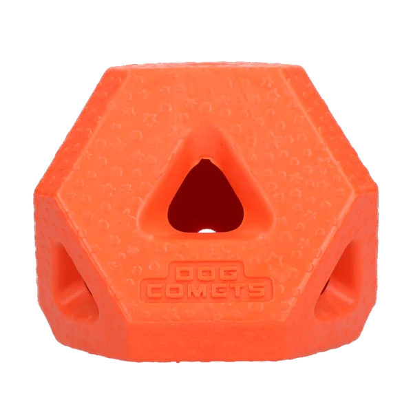 Kostka na przysmaki z gumy TPR na smakołyki i gryzaki, pomarańczowa – Dog Comets Treat Lock Cube