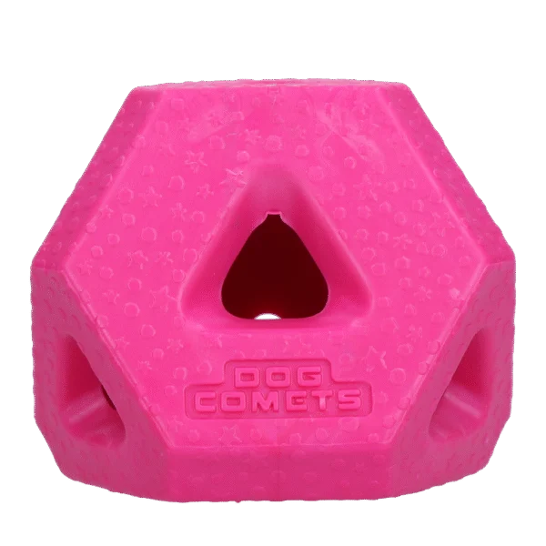 Kostka na przysmaki z gumy TPR na przekąski i gryzaki, różowa – Dog Comets Treat Lock Cube
