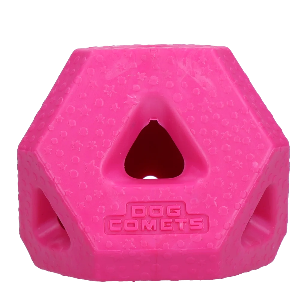 Kostka na przysmaki z gumy TPR na przekąski i gryzaki, różowa – Dog Comets Treat Lock Cube - obrazek 1