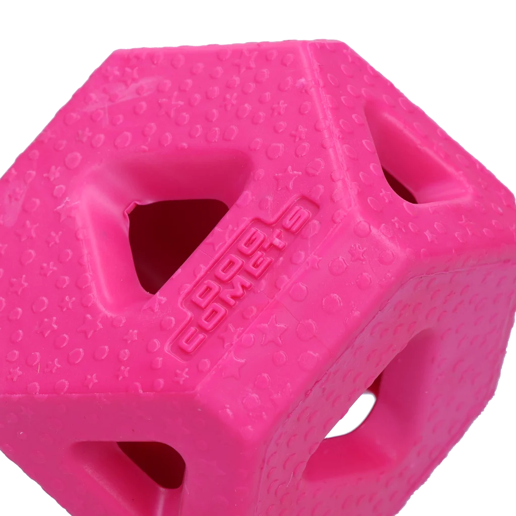 Kostka na przysmaki z gumy TPR na przekąski i gryzaki, różowa – Dog Comets Treat Lock Cube - obrazek 2