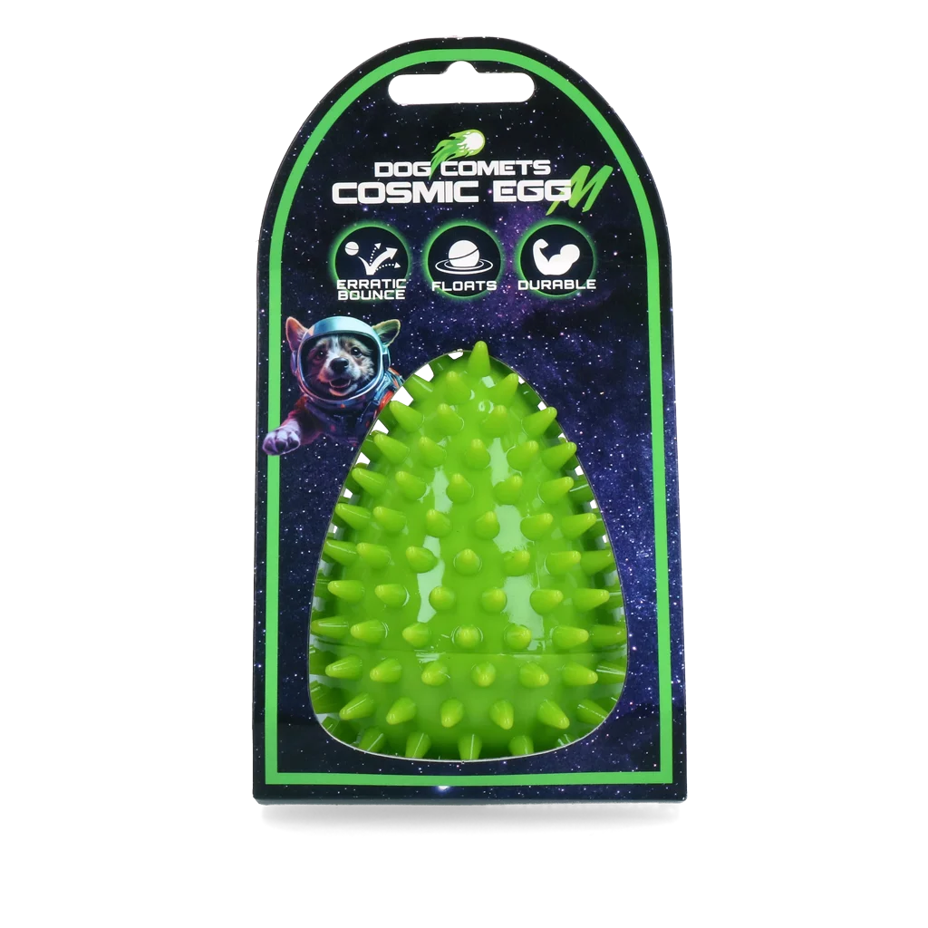 COME087AM.png Zabawka do aportowania w kształcie jajka z piszczałką i wypustkami, zielona M, Ø 80 x 110 mm – Dog Comets Cosmic Egg - obrazek 1