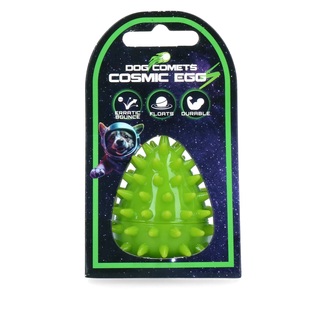COME087AS.png Zabawka do aportowania w kształcie jajka z piszczałką i wypustkami, zielona S, Ø 50 x 60 mm – Dog Comets Cosmic Egg - obrazek 1