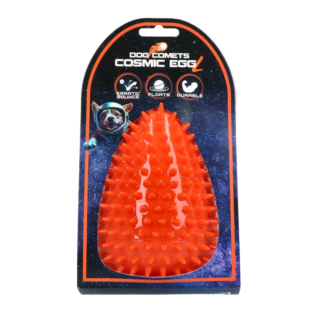 Zabawka do aportowania w kształcie jajka z piszczałką i wypustkami, pomarańczowa L, Ø 100 x 150 mm – Dog Comets Cosmic Egg - obrazek 1