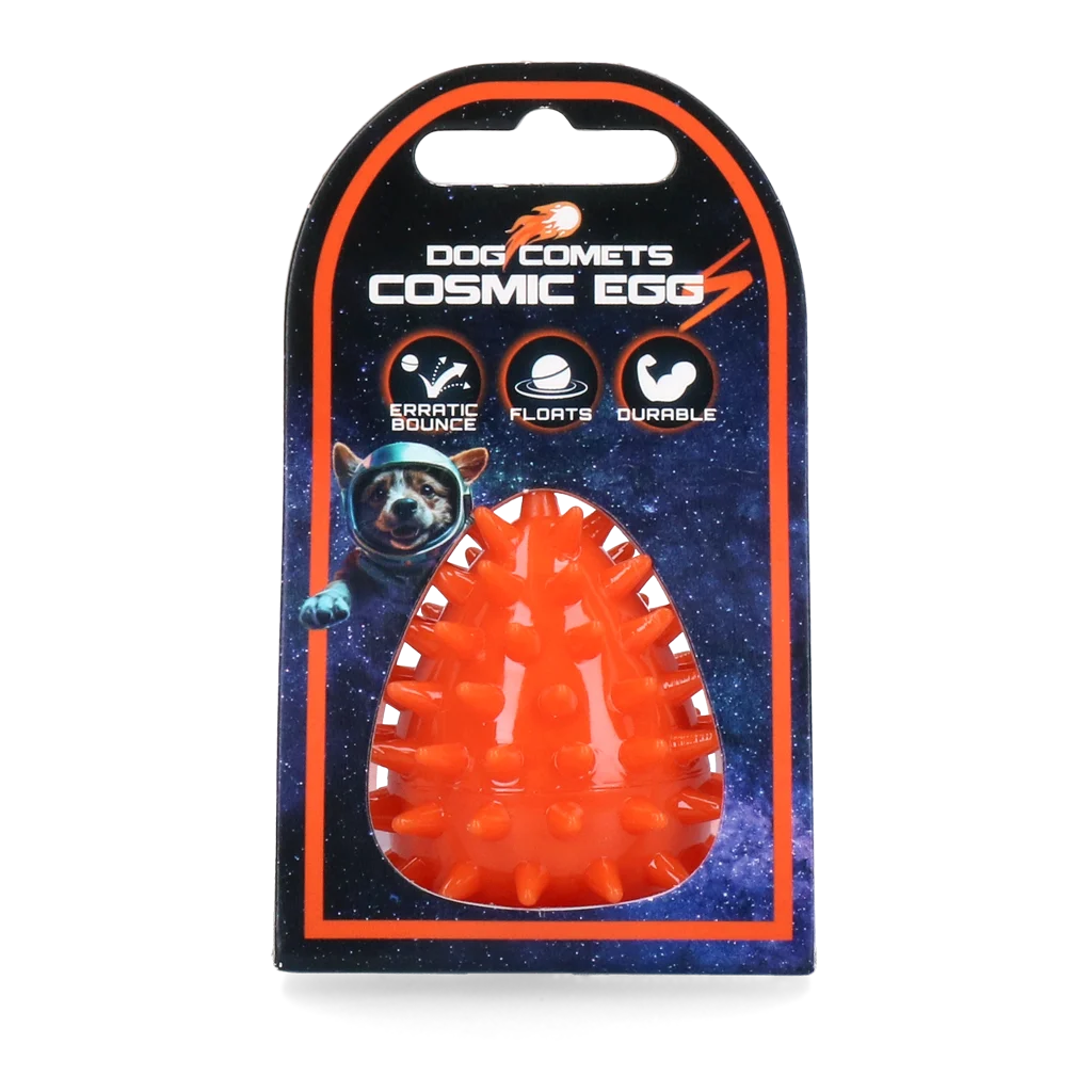 Zabawka do aportowania w kształcie jajka z piszczałką i wypustkami, pomarańczowa S, Ø 50 x 60 mm – Dog Comets Cosmic Egg - obrazek 1