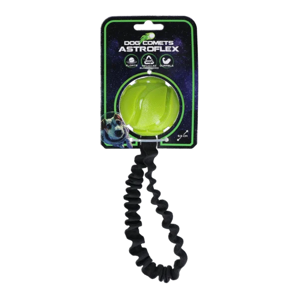 Piłka dla psa z elastyczną taśmą, Ø 65 x 220 mm, zielona – Dog Comets AstroFlex