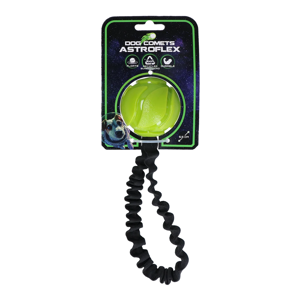 Piłka dla psa z elastyczną taśmą, Ø 65 x 220 mm, zielona – Dog Comets AstroFlex - obrazek 1