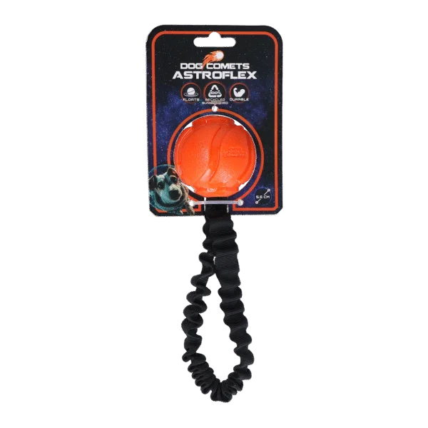 Piłka dla psa z elastyczną taśmą, Ø 65 x 220 mm, pomarańczowa – Dog Comets AstroFlex