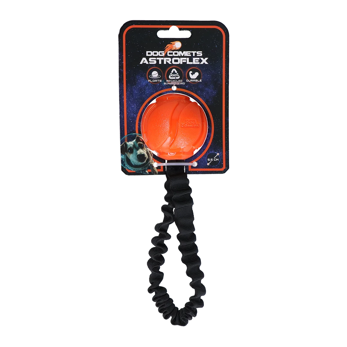 Piłka dla psa z elastyczną taśmą, Ø 65 x 220 mm, pomarańczowa – Dog Comets AstroFlex - obrazek 1