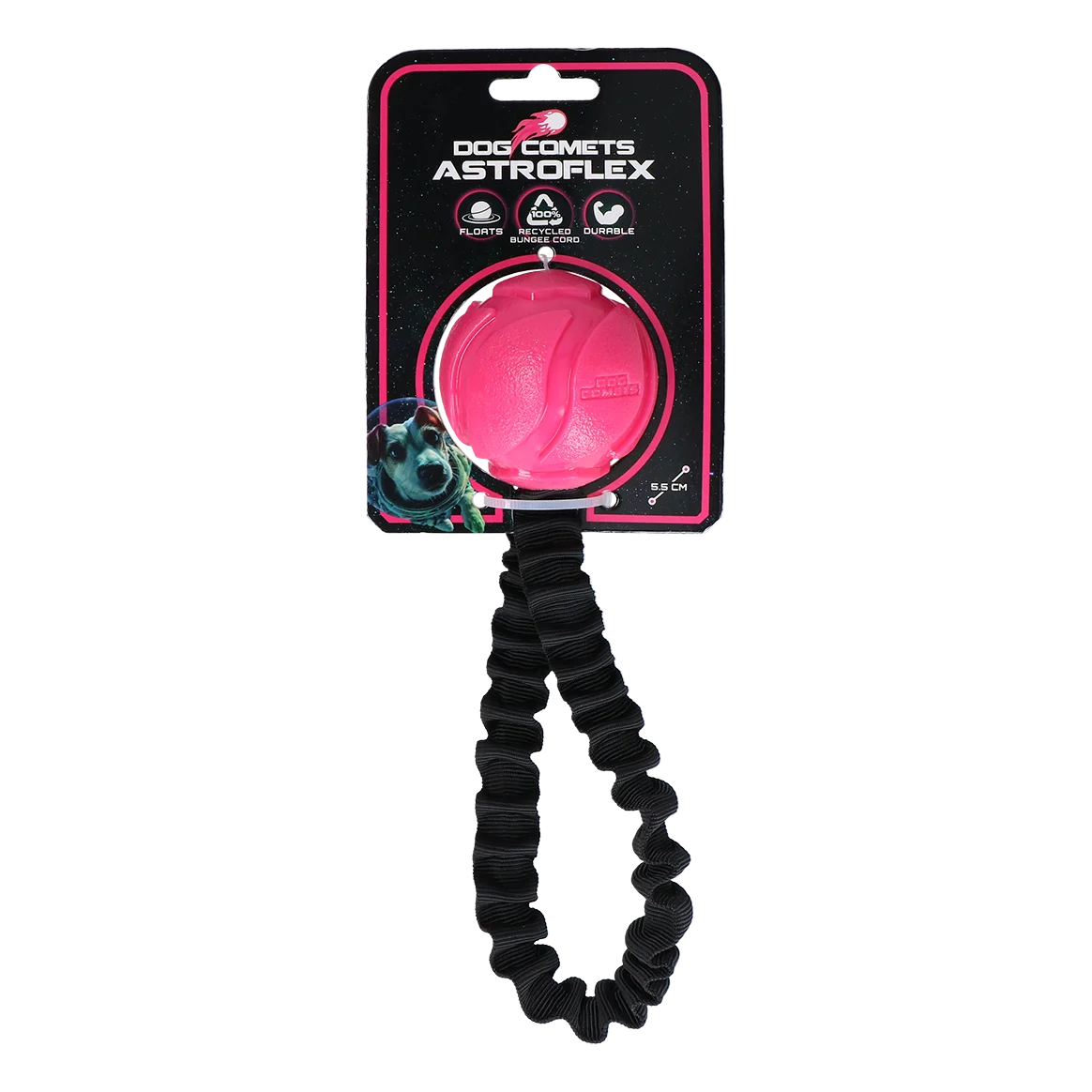 Piłka dla psa z elastycznym paskiem, Ø 65 x 220 mm, różowa – Dog Comets AstroFlex - obrazek 1