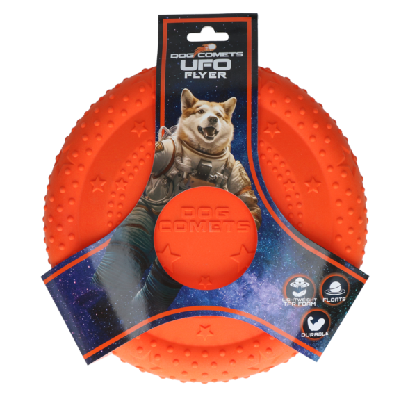 Frisbee dla psa z pianki TPR, pływająca, pomarańczowa, M – Dog Comets UFO Flyer