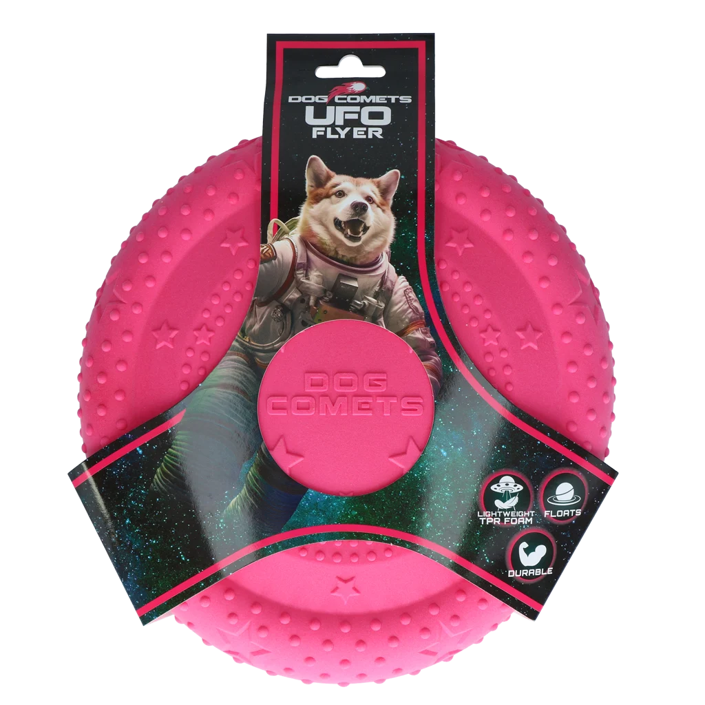 Frisbee dla psa z pianki, unoszące się na wodzie, różowe M – Dog Comets UFO Flyer - obrazek 1