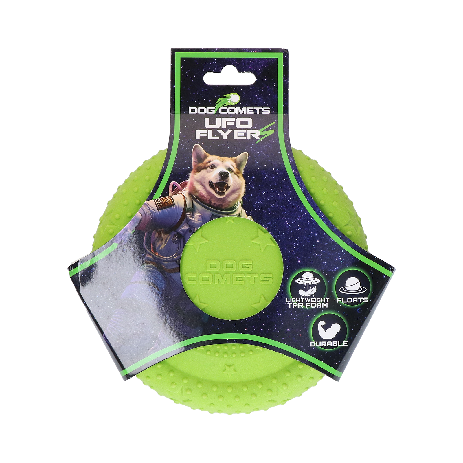 Hondenfrisbee van TPR Schuimrubber, Drijvend, Groen S – Dog Comets UFO Flyer Frisbee dla psa z pianki TPR, pływające, zielone S – Dog Comets UFO Flyer